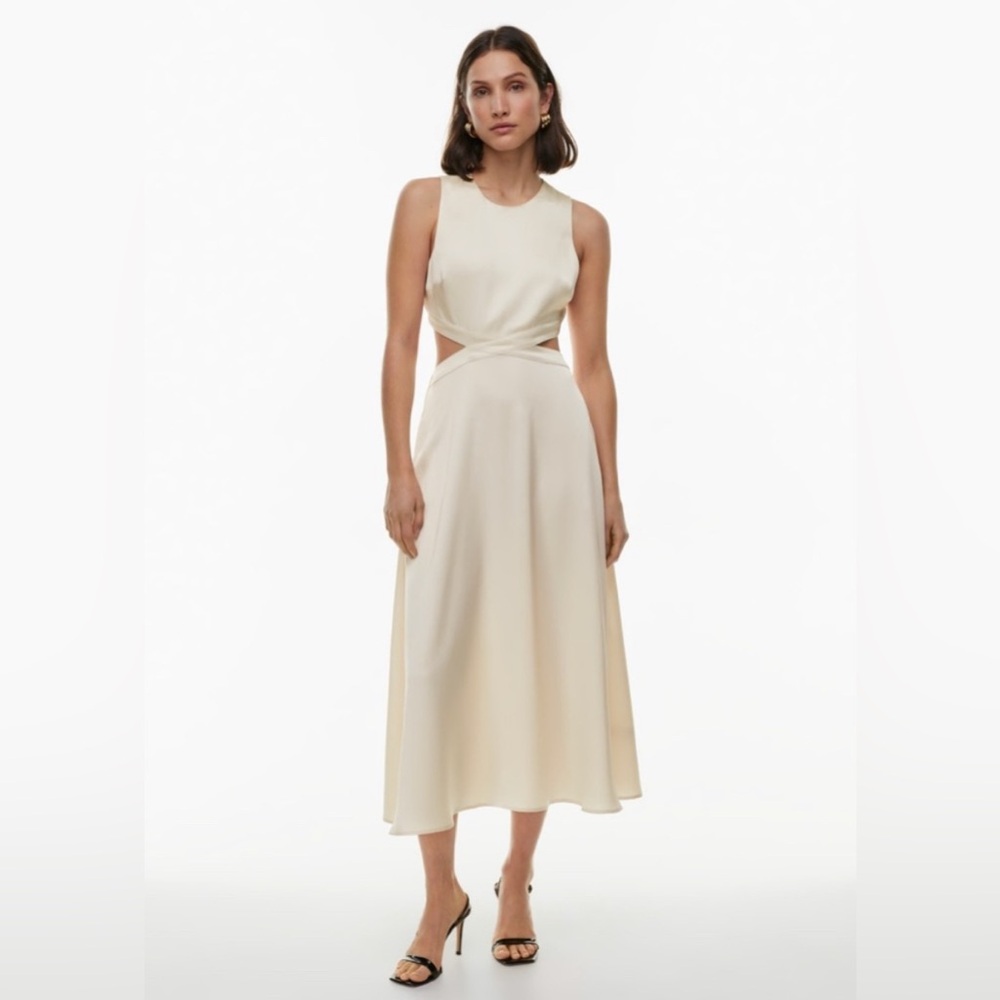 BRAND NEW Aritzia Babaton Matte Pearl Satin Midi Dress with Cutout